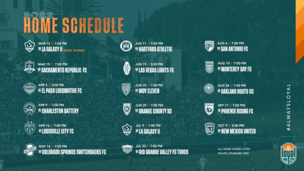 SD Loyal home schedule